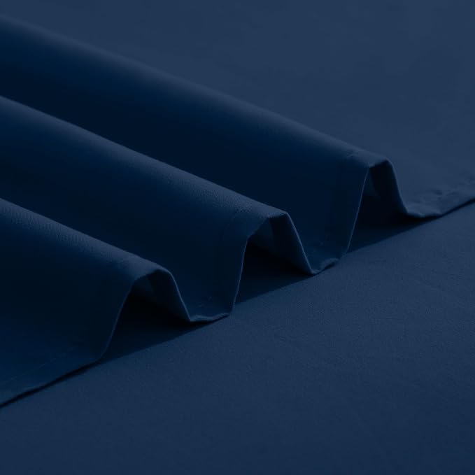 Elegant Comfort Luxurious 1500 Premium Hotel Quality Microfiber Three Line Embroidered Softest 4-Piece Bed Sheet Set, Wrinkle and Fade Resistant, King, Navy Blue