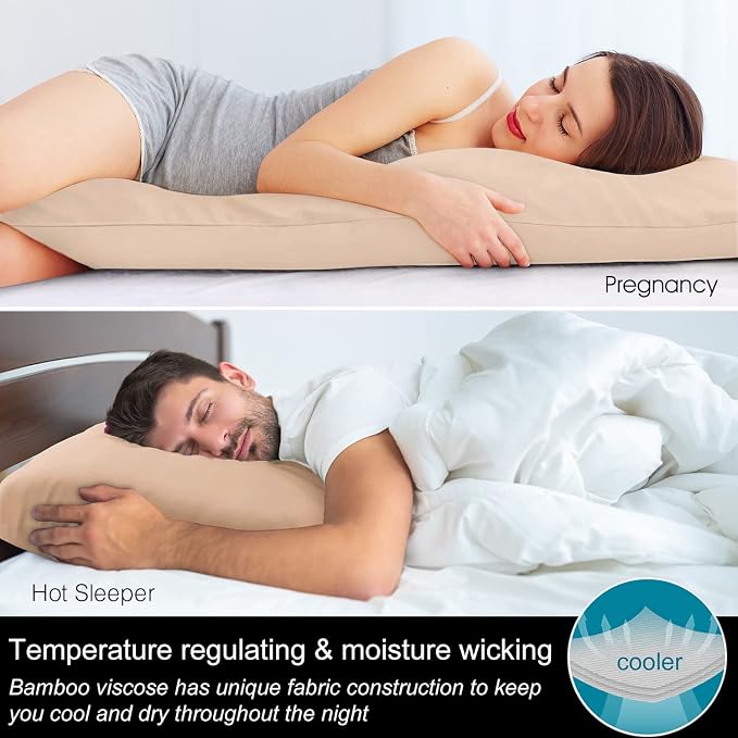 BEDELITE Body Pillow Pillowcase, Rayon from Bamboo, Taupe, 20"x54" | Cooling and Breathable Body Pillow Cover for Hot Sleepers & Night Sweats, Silky Soft Full Long Pillow Case, Envelope Closure