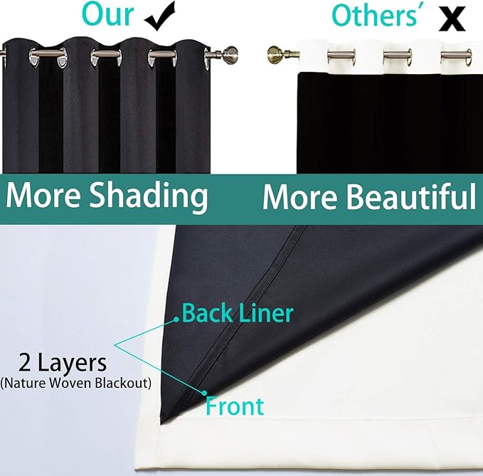 Yakamok Cream 100% Blackout Curtains 84 Inches Long for Bedroom 52" Wide | Blackout Curtain Panels for Bedroom, 2 Thick Layers Grommet Top Thermal Insulated Drapes with Black Liner for Living Room