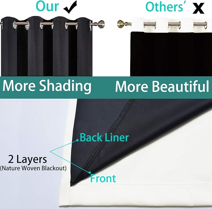 Yakamok Cream 100% Blackout Curtains 108 Inches Long for Bedroom 52" Wide | Blackout Curtain Panels for Bedroom, 2 Thick Layers Grommet Top Thermal Insulated Drapes with Black Liner for Living Room