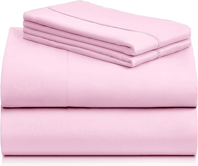 LuxClub Queen Size Sheet Set, Cooling & Soft Deep Pocket Bed Sheets, 4PC | LuxClub Silky Fitted Sheet & Pillowcase Sets, Breathable Hotel Luxury Bedding for Mattress Wrinkle Free, Powder Pink