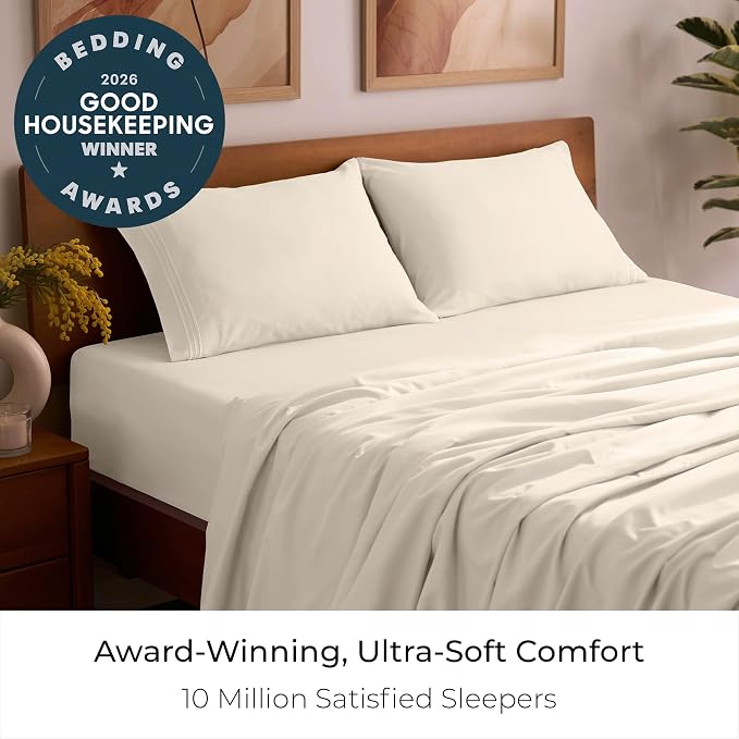 Mellanni Iconic 4-Piece, Ultra Soft Sheet Set (Queen, Golden Ivory) | 10M+ Sleepers. Lab-tested: Sleeps Cool, Stays Bright, Strong, Smooth. Good Housekeeping Best Bedding, 7 yrs running.