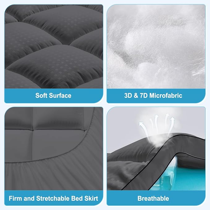 MASVIS Twin XL Size Dual Layer 4 Inch Memory Foam Mattress Topper, 2 Inch Gel Memory Foam and 2 Inch Cooling Pillow Top Mattress Pad Cover for Back Pain, Medium Support,Gray