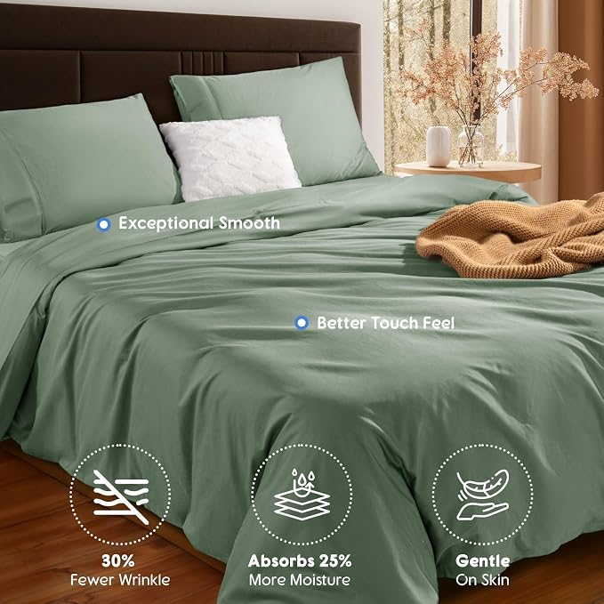 SONORO KATE 1000 Series 100% Egyptian Cotton Queen Duvet Cover Set,3PC | Long Staple Cotton,Sateen Weave,Soft,Breathable,Luxury Hotel Bedding,All-Season,Hidden Zipper Closure,Sea Glass
