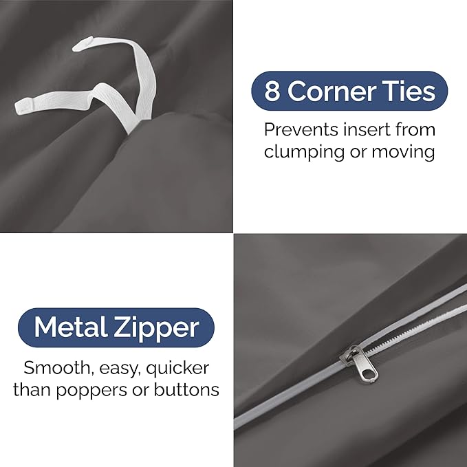 Duvet Cover Full Size - Soft 3 Piece with Zipper Closure - Dark Grey | Extra Soft, Breathable, Full Duvet Cover 80" x 90" with 2 Pillow Shams, Zipper Closures & Ties, Women, Men, Kids & Teens