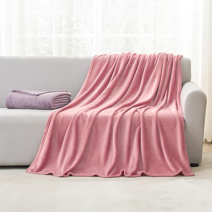 Hansleep Throw Fuchsia Fleece Blanket, Soft Flannel Bed Blanket | Fuzzy Cozy Blanket 50x60 Inches, Multi-use for Bed, Sofa, Couch, Travel, Camping, All Season Warm Lightweight Cover