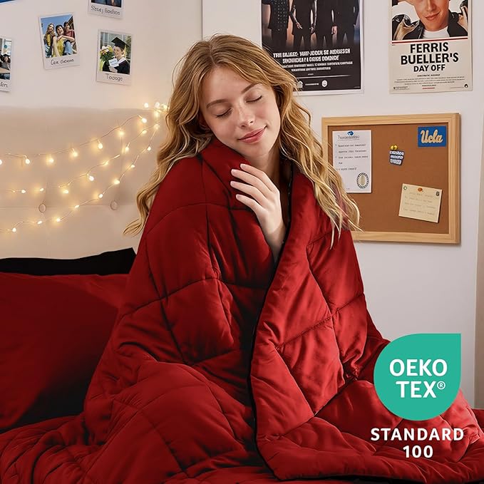 5 Pieces Twin XL Comforter Set, Reversible Bed in a Bag Twin XL Size, All Season Bedding Set with Comforter, Flat Sheet, Fitted Sheet, Pillowcases & Shams, Red & Black