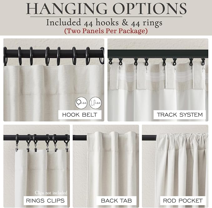 Cream Linen Black Out Curtains 70 Inches Extra Wide for Living Room 2 Panels, Pleated Ivory Bedroom for 72 Inches Window Curtain 84 Inch Long Thermal Room Darkening Heavy Drapes (70"W x 84"L 2 Panels)