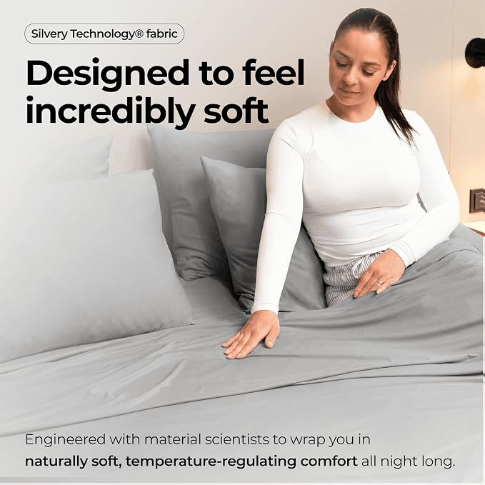 Silvery Silver Infused Bed Sheets Set - Ultra-Soft Temperature-Regulating Fabric with Self-Cleaning Technology™ that Stays Fresh 3X Longer for Hygienic Sleep