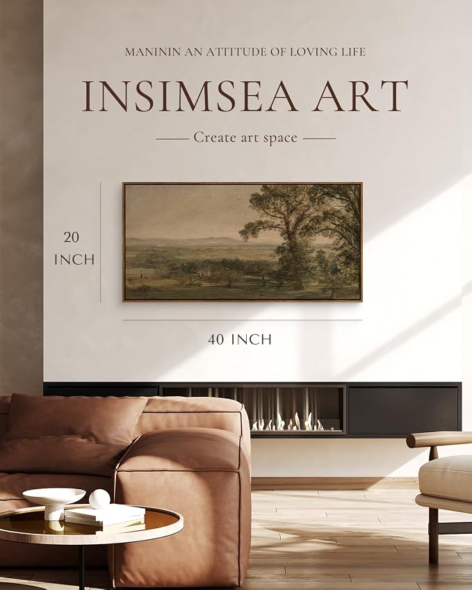 InSimSea Extra Large Framed Vintage Wall Art, Rustic Landscape, 20x40inch | Living Room Country Farmhouse Decor, Countryside Canvas Prints, Retro Long Picture for Bedroom Above of Bed