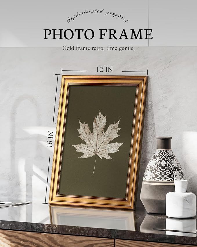 VIYYIEA Vintage Gold Framed Wall Art for Living Room, Maple Leaf Canvas Prints Home Decor, Oil Painting Picture, Bedroom Wall Decor Gifts for Friends or Family -【Maple Leaf Specimen】-(16L x 12W)
