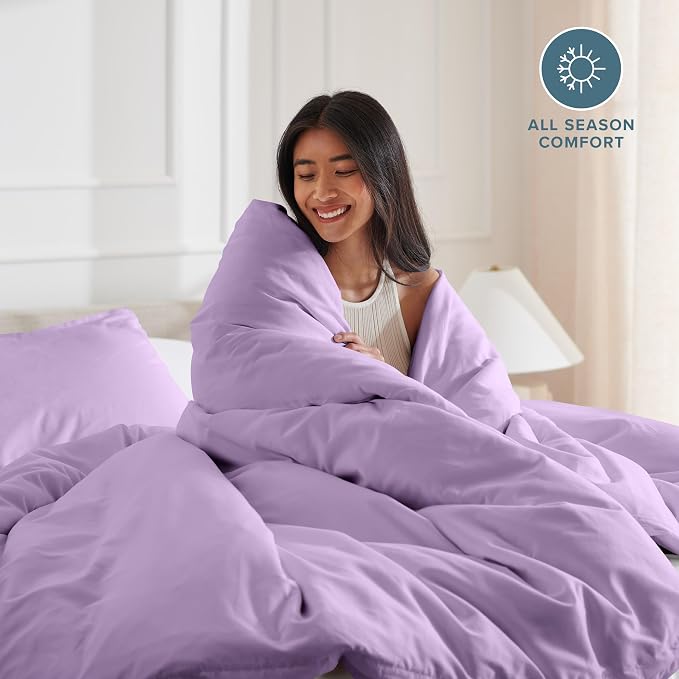 Bare Home Duvet Cover Set 1800 Ultra-Soft (Queen, Lavender) | Lightweight, Cooling, Breathable, Premium 1800 Ultra-Soft, All-Season