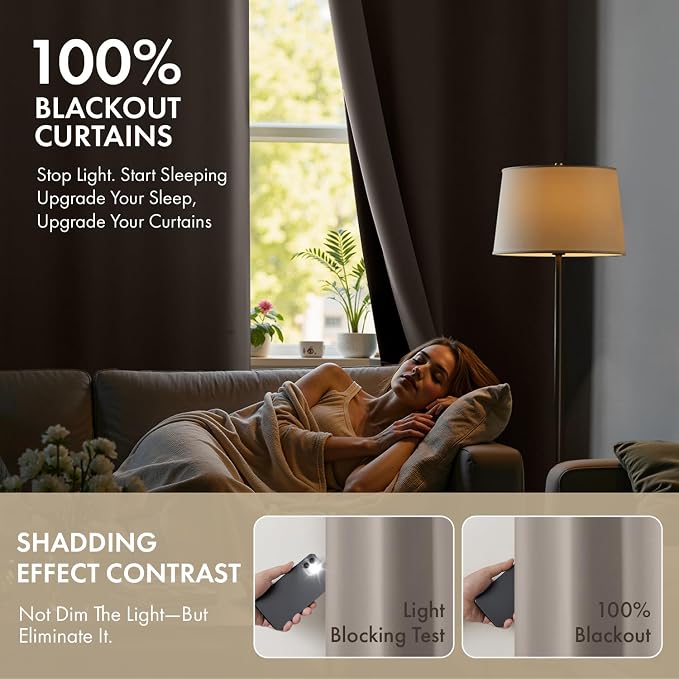 MIULEE Natural 100% Blackout Curtains for Bedroom 90 Inch Long 2 Panels | 2 Thick Layers Thermal Insulated Window Curtains with Black Liner, Noise Reducing Grommet, Drapes for Living Room