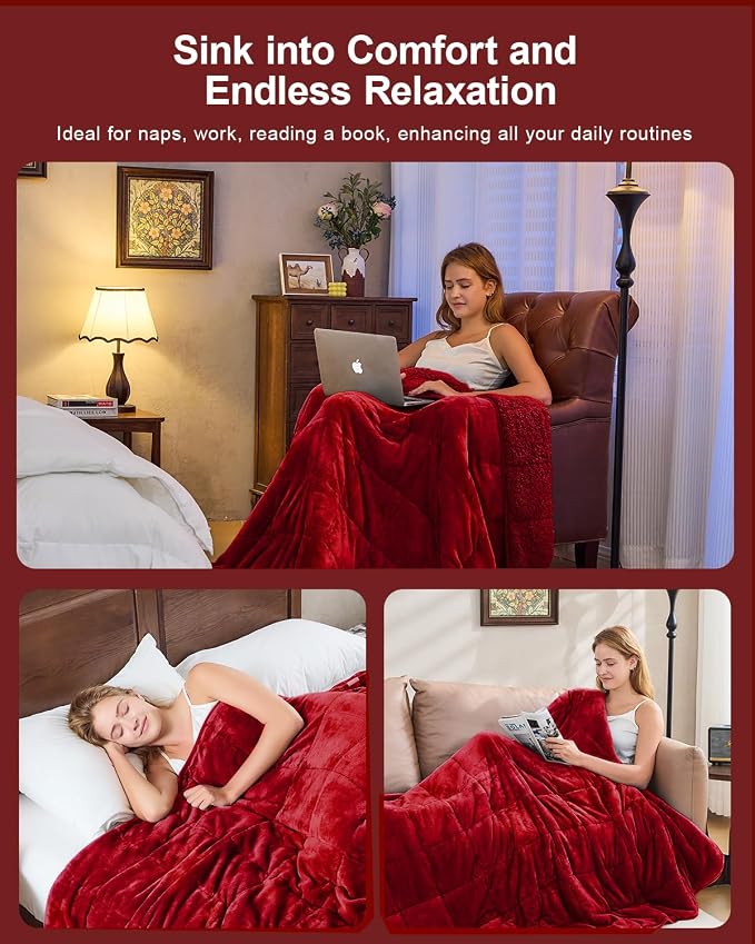 Ultra Soft Sherpa Weighted Blanket for Adults, 48"x72" 15lbs Heavy Blankets | Cozy Comfort for Relaxing Nights, Double-Sided Fluffy Sherpa & Fleece, Double Inner Layers-No Bead Bunching, Even Weight