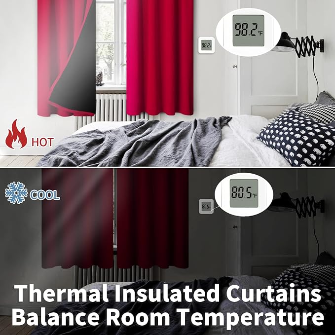 BGment Christmas 100% Blackout Curtains for Bedroom 63 Inch Length 2 Panels | Decoration Thermal Insulated, Full Room Darkening Noise Reducing Rod Pocket Curtains for Living Room, Red, 42 x 63 Inch