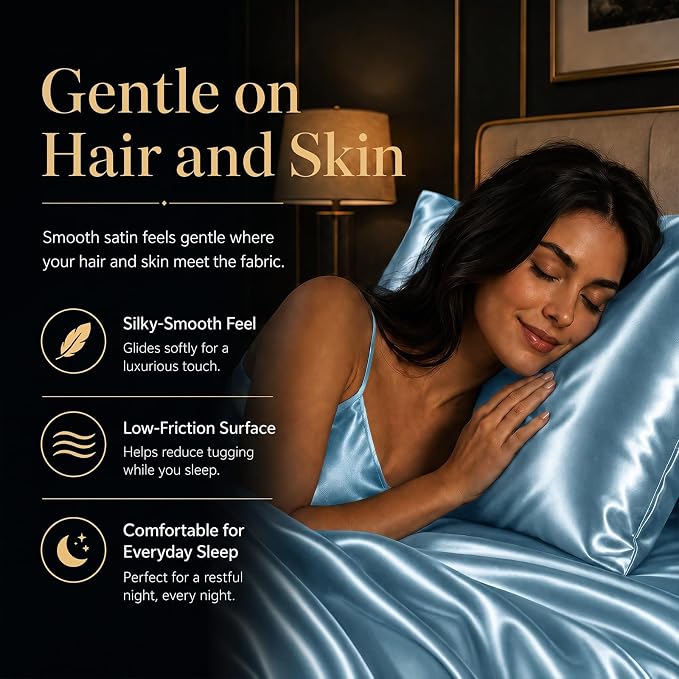 CozyLux Satin Sheets Queen, 4-Piece 14-Inch Deep Pocket Sheet Set | OEKO-TEX Certified Silky Soft Sheet Set for Hair & Skin, Luxurious Silky-Smooth Satin for Elegant Bedroom Decor, Sky Blue
