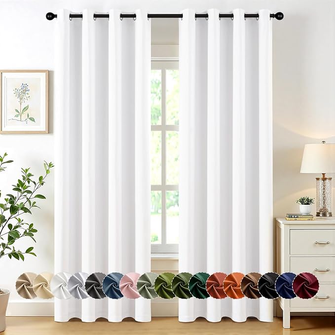 MIULEE Blackout Curtains for Bedroom 2 Panels 50 x 84 Inch Long Pure White | Thermal Insulated, Living Room Darkening Grommet Drapes, Noise Reducing, Light Blocking Window Treatments