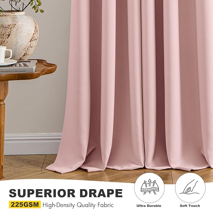 MIULEE Blackout Curtains for Bedroom 2 Panels 40 x 80 Inch Long Pink | Thermal Insulated, Living Room Darkening Grommet Drapes, Noise Reducing, Light Blocking Window Treatments