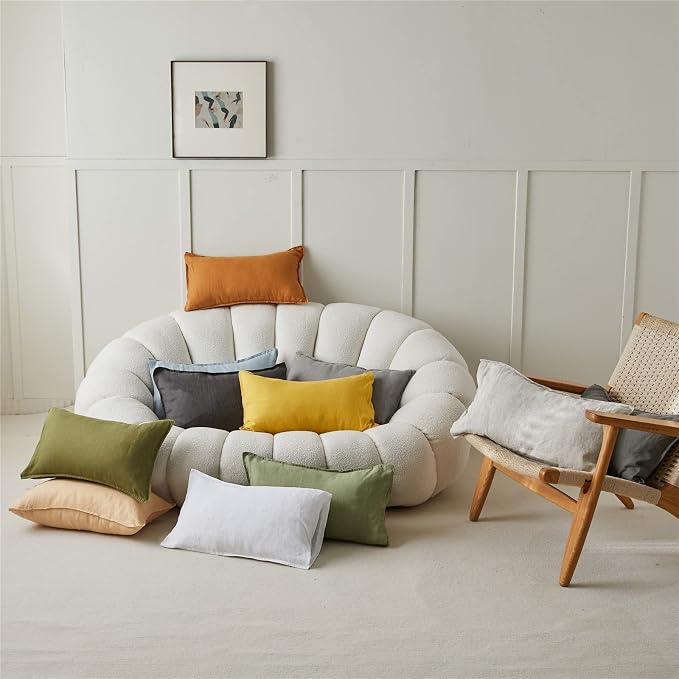 Simple&Opulence 100% Linen Lumbar Pillow Cover 12 x 20 Inches Set of 2 Rectangular Decorative Throw Cushion Cover for Couch Sofa Bed Living Room Office Soft Breathable Farmhouse - White