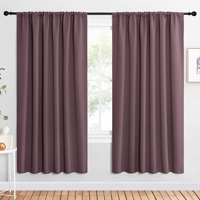 NICETOWN 2 Panels Blackout Curtains, Rod Pocket Window Curtains Room Darkning Drapes for Bedroom/Living Room, Thermal Insulated Solid Draperies for Home Office/Study, 62 by 72-Inch, Dry Rose