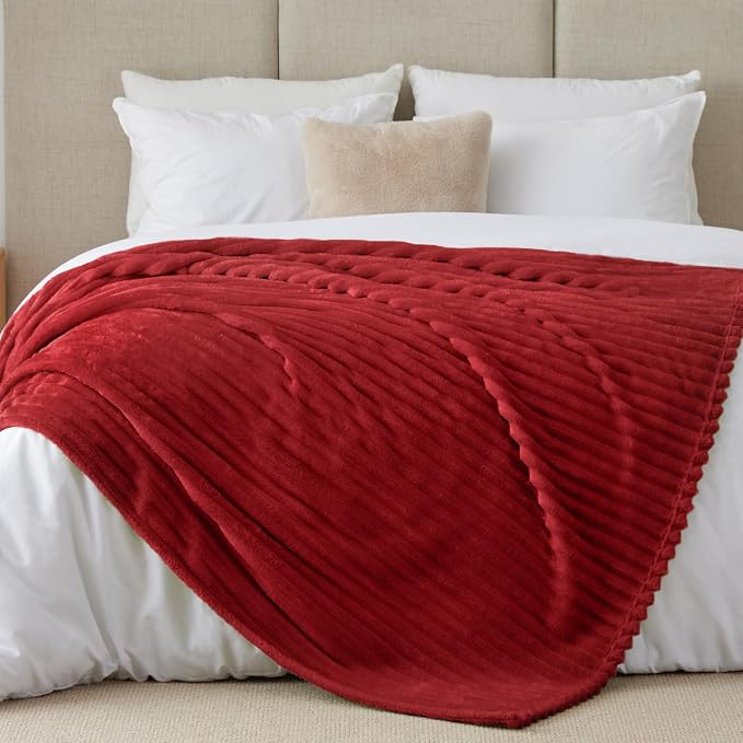 BEDELITE Ribbed Full Size Blanket for Bed, Burgundy, 84"x90" | Ultra-Soft Plush Fleece, Warm Yet Lightweight, Ribbed Texture, Home Decor, Machine Washable, Giftable, All-Season Use