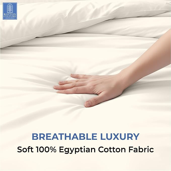 1 Pc Duvet Cover King Size-100% Egyptian Cotton 600 Thread Count Ultra Soft Premium Durable Comforter Cover Zipper Closure & Corner Ties - (Ivory, 104" X 94")