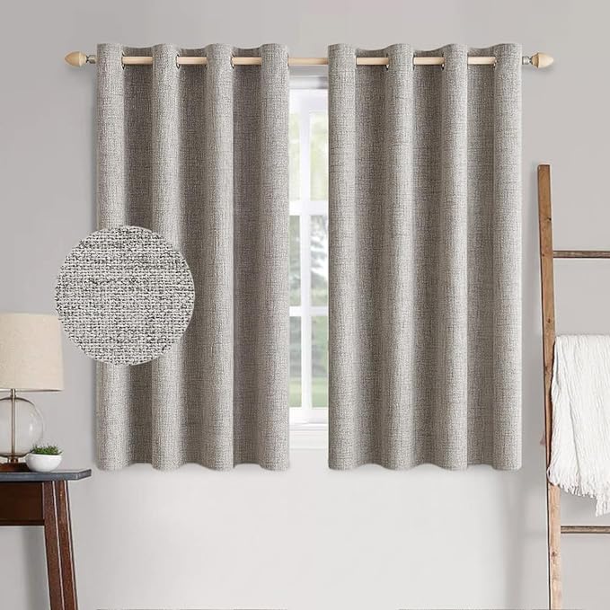 MIULEE 100% Blackout Linen Curtains for Bedroom 52x54 Inches Warm Taupe | Room Darkening, Light Blocking, Thermal Insulated, Grommet Top, Linen Textured, Window Curtains for Living Room, 2 Panels