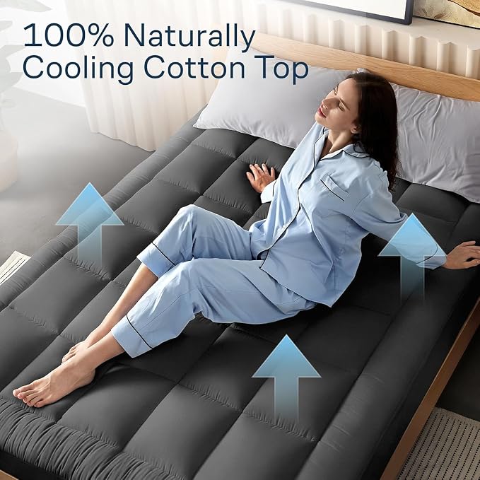 Niagara Sleep Solution 100% Cotton Top Cooling Mattress Topper - Full Size | Cloud-Like Mattress Pad, Breathable, 20" Deep Pocket, Back Pain Relief, Perfect for Hot Sleepers, Dark Gray