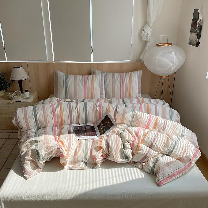 LifeTB Retro Striped Comforter Set Twin XL, Fluffy Soft Multicolor Stripes Pattern Printed Bedding Set, 3 Piece Striped Bed Comforter with 2 Pillowcases, Lightweight Farmhouse Bedding Comforter Set