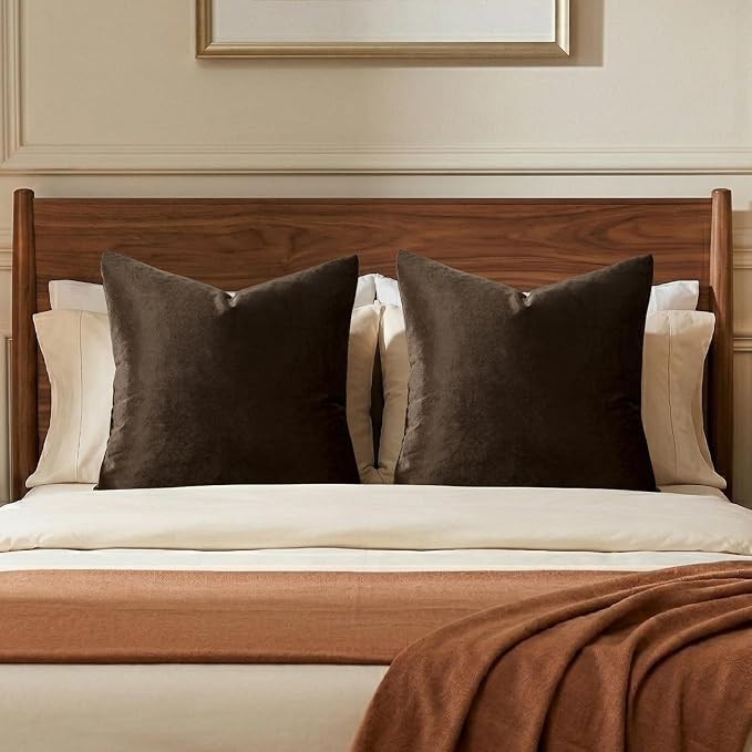 GIGIZAZA Brown Velvet Pillow Covers 26x26 Decorative Pillows Pack of 2 | Throw Pillows for Couch,Euro Sham,280gsm Soft Textured Fabric,Modern Pillowcases,Luxury Cushion Covers