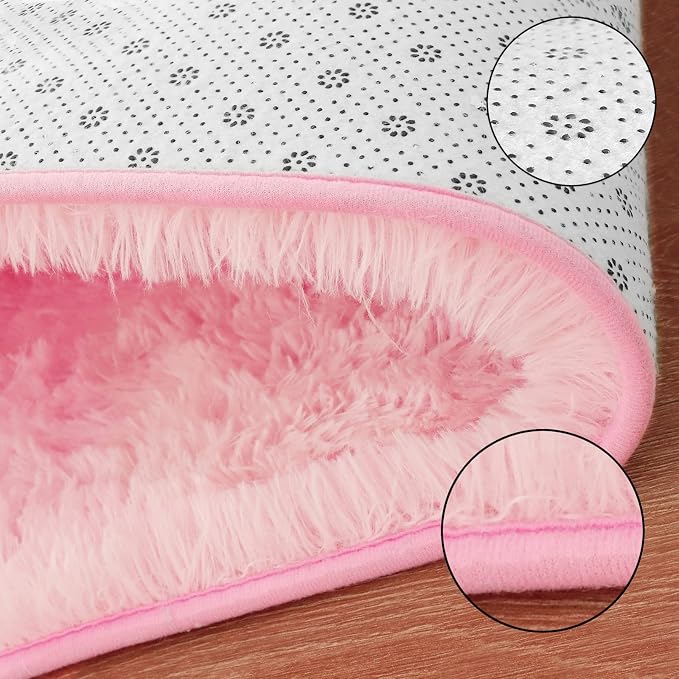Pink Area Rugs for Living Room Bedroom Girls, 4x6 Soft Fluffy Fuzzy Shag Rug for Kids Room Bedside Rug, Indoor Floor Plush Cute Carpet for Baby, Nursery, Home Decor Aesthetic