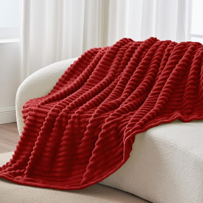 BEDELITE Ribbed Full Size Blanket for Bed, Burgundy, 84"x90" | Ultra-Soft Plush Fleece, Warm Yet Lightweight, Ribbed Texture, Home Decor, Machine Washable, Giftable, All-Season Use