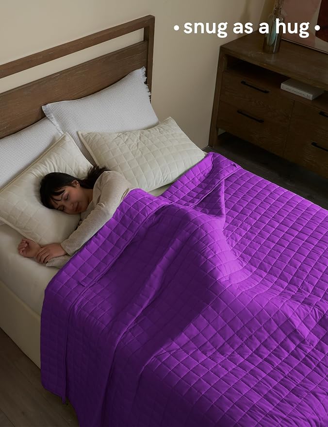 YnM 5lbs Weighted Blanket for Adults,Cotton Heavy Bed Throw Blanket with Cooling Glass Beads for All Season Use, Ideal for ~40lbs (41x60 Inches, Twin, Fuchsia Purple)