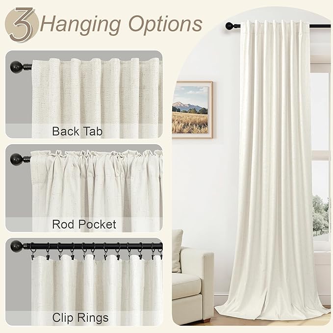 36 Inch Length Linen Blackout Curtains for Kitchen Windows Over Sink Boho Short RV Bedroom Small Curtain for Camper Room Darkening Thermal Insinuated Cafe Drapes Cream Ivory 2 Panels 42" W x 36" L