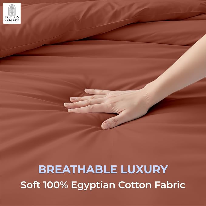 1 Pc Duvet Cover King Size-100% Egyptian Cotton 600 Thread Count Ultra Soft Premium Durable Comforter Cover Zipper Closure & Corner Ties - (Burnt Orange, 104" X 94")