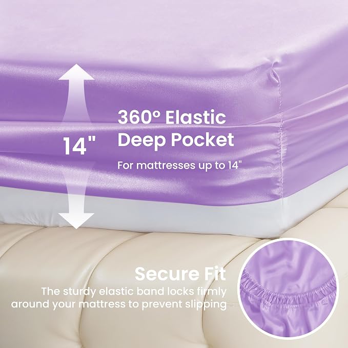 Love's cabin Twin Satin Sheets Sets - 3 Piece Lavender Silky Bed Sheets with Deep Pockets, Luxury Silk Feel Satin Twin Size Sheet Set Bedding Set (1 Flat Sheet,1 Fitted Sheet,1 Pillow case)