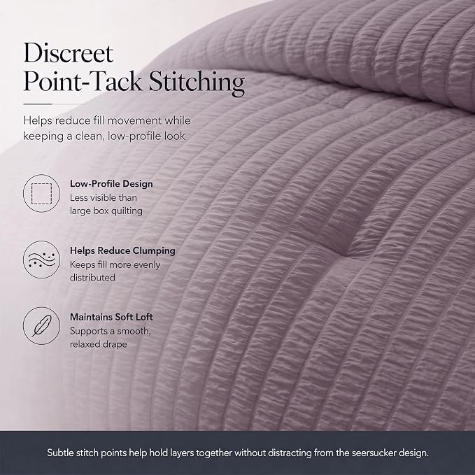 Twin XL Comforter Set 5 Pieces Dusty Purple Seersucker Bed in a Bag | OEKO-TEX Certified, College Dorm Twin Extra Long, 240 GSM Down Alternative Comforter, Flat & Fitted Sheets, Pillowcase & Sham