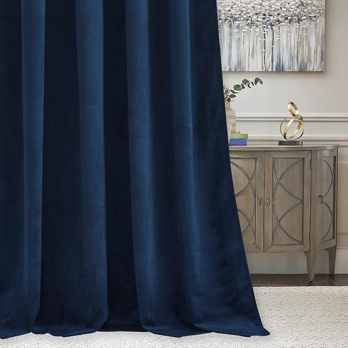 RYB HOME Navy Blue Velvet Curtains & Drapes 72 inches Long for Nursery | Thermal Insulated, Privacy UV Blocking, Luxurious Soft Fabric, Back Tab, Drapes for Bedroom Bathroom, W42 x L72, 2 Panels