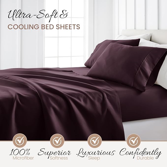 Linen Market Bed Sheets for Twin Size Bed (Purple) - Sleep Better Than Ever with These Soft and Cooling Twin Sheets - Deep Pocket Fits 16" Thick Beds - 3 Piece Twin Sheet Set