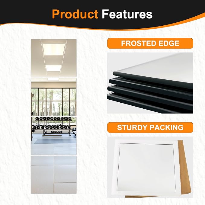 Frameless Mirror Tiles 12"x10"x4 Pcs Wall Mounted | Shatter Resistant, Full Length, Tempered Glass Panels, For Home Gym Bathroom Bedroom & Living Room Decor