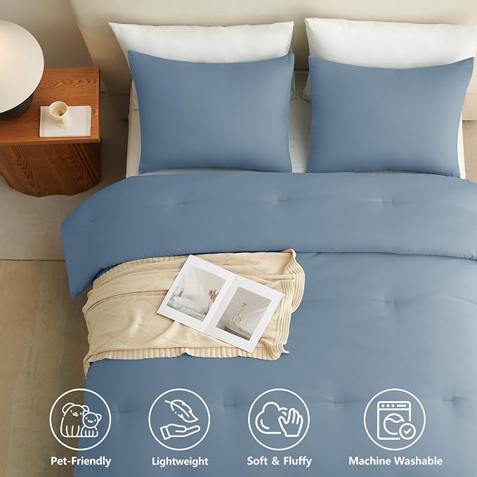 Twin Comforter Set, 2 Pieces Down Alternative Bedding, Grayish Blue | 270 GSM Twin XL College Dorm Comforter with 4 Corner Ties Use as a Duvet Insert, OEKO-TEX Certified, 1 Pillowcase, 68 x 88 in