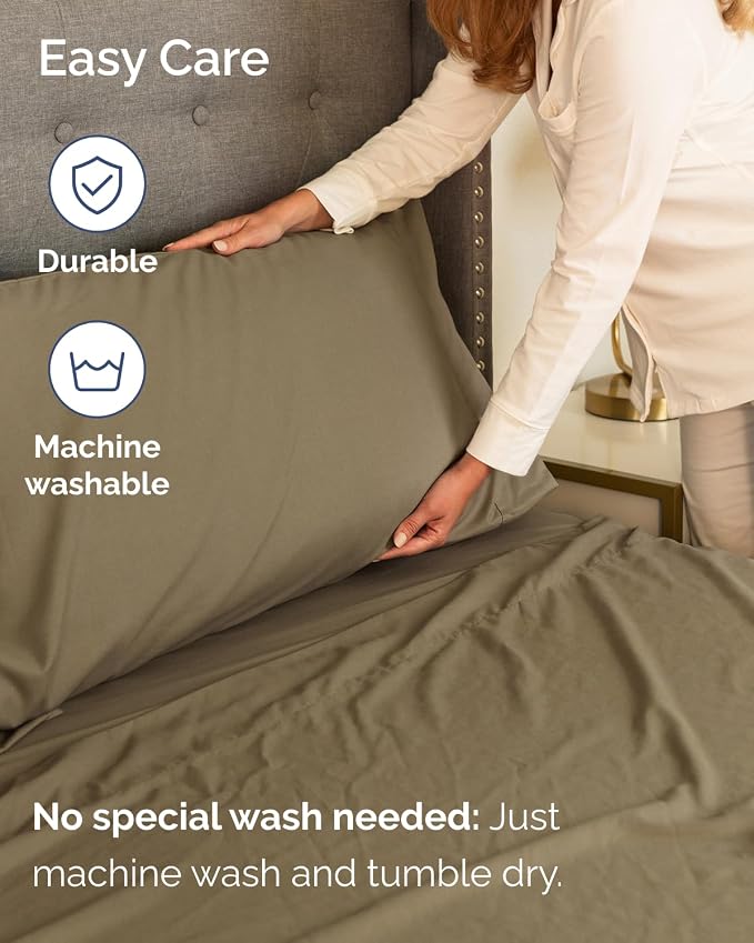 CGK Unlimited Extra Deep Flex Top Split Head King Sheet Set - 6 Piece Breathable and Cooling Sheets - Hotel Luxury Bedding for Women, Men, Kids & Teens - Easy Secure Fit - Extra Deep Pockets - Khaki