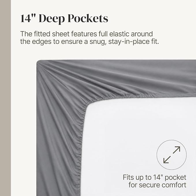 Modern Threads Soft Microfiber Solid Sheets - Luxurious Microfiber Bed Sheets - Includes Flat Sheet, Fitted Sheet with Deep Pockets, & Pillowcases Stone Queen