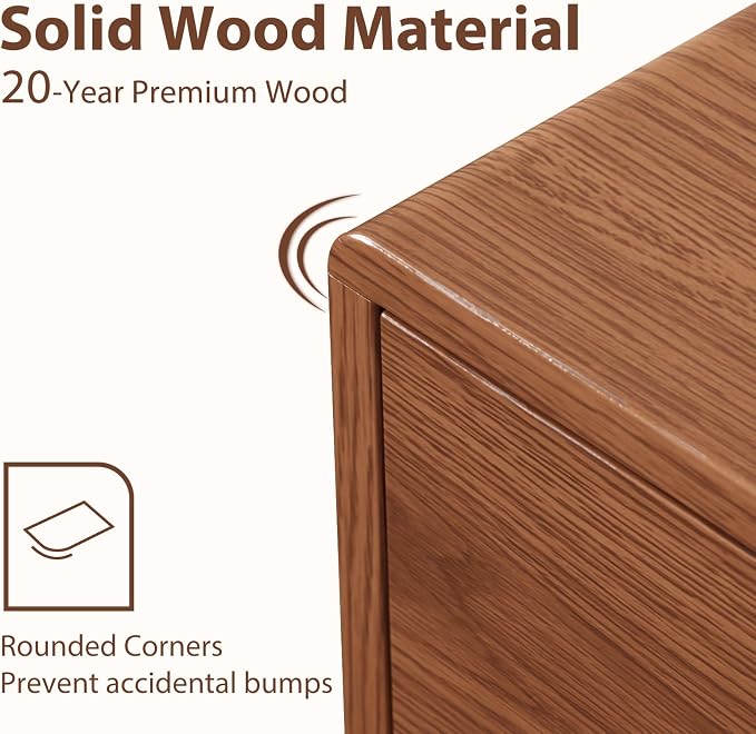 Solid Wood Bookshelf Nightstand Combo, Tall Nightstand with Bookshelf | Walnut Nightstand Bookshelf,Solid Wood Nightstand with Drawers,Open Shelf Bookcase,for Bedroom,Living Room,Offices