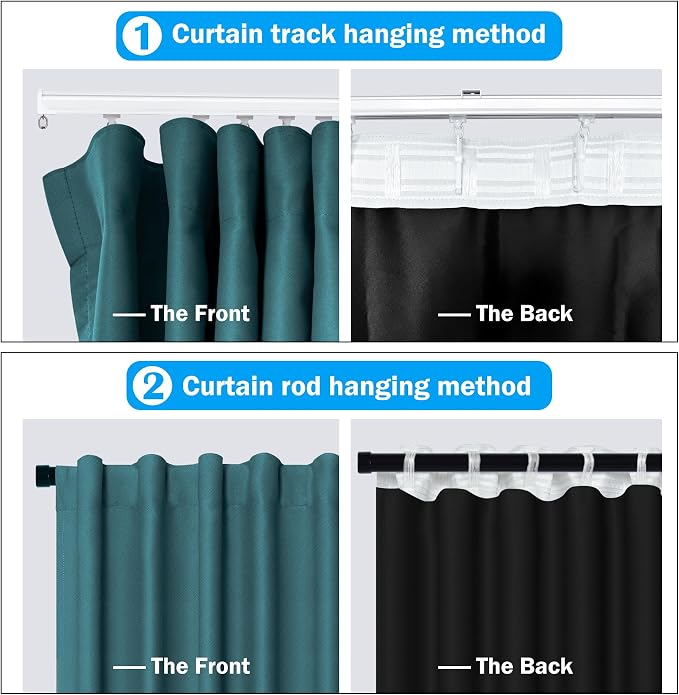 MaKefeile Room Divider Curtains Total Blackout Privacy Curtain Panel Room Thermal Insulated Noise Reduction Curtains for Bedroom Window Living Room Ceiling Track Curtain W 12.5 ft × H 8ft Azure Blue