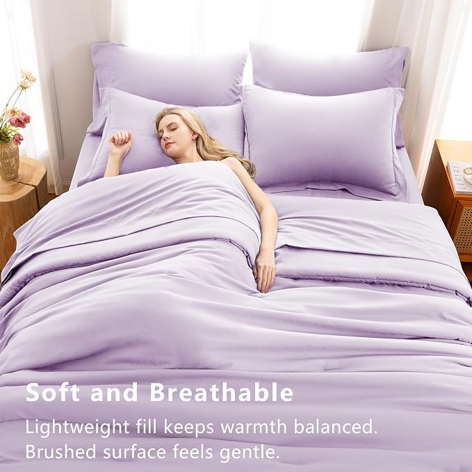 King Size Comforter Set Lavender, 7 Pieces Bed in a Bag | OEKO-TEX Certified, All-Season, Bedroom, 240GSM Down Alternative Comforter, Flat & Fitted Sheets, 2 Pillowcases & 2 Shams