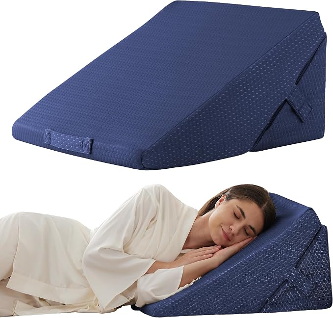 Wedge Pillow for Sleeping, Adjustable 9&12 Inch Foldable Bed Wedge Pillow Set, Orthopedic Memory Foam Triangle Pillows Wedge, 7-in-1 Elevated Pillows for Leg and Back Support, Navy