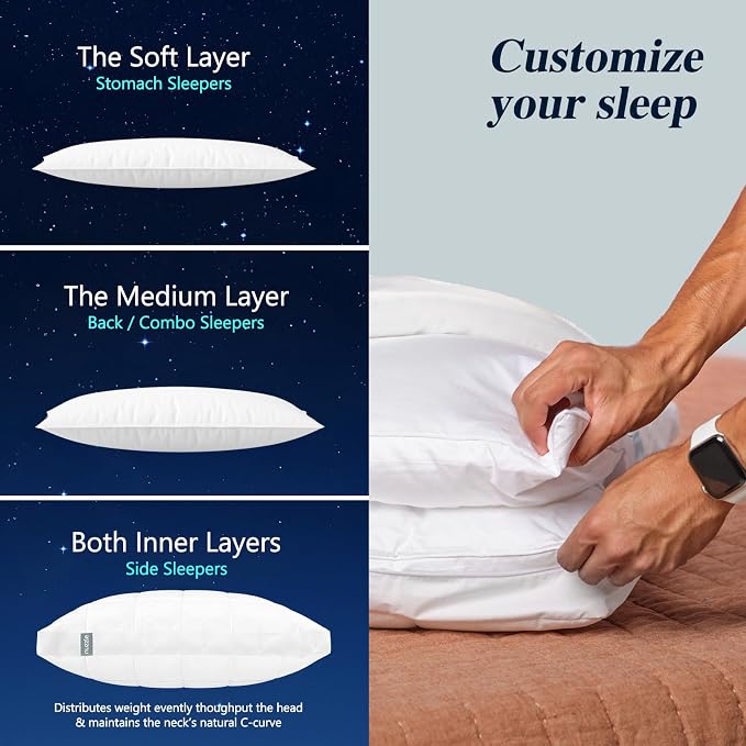 Nuzzle Neck Pillow Adjustable King Size Set of 4,Soft Luxury Hotel Feel | Bed Pillows King Size Set of 4 with Adjustable Height & Firm Feel for Side, Back and Stomach Sleepers–Gift for Women & Men