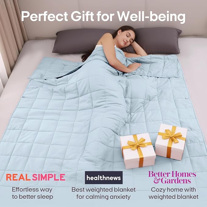 ZonLi Weighted Blanket for Adults (48"x72", 12lbs, Light Blue) | Twin Size High Breathability Cooling Heavy Blanket, Soft Material with Premium Glass Beads, All-Season, Easy Care