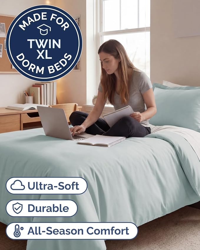 Duvet Cover Twin/Twin XL Size - 2 Piece with Zipper Closure - Ice Blue | Extra Soft, Breathable, Twin/Twin XL Duvet Cover 68" x 90" w/ 1 Pillow Sham, Zipper Closures & Ties, Women, Men, Kids & Teens